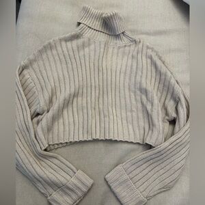 Forever 21 Cream Ribbed Cowl Turtleneck Sweater